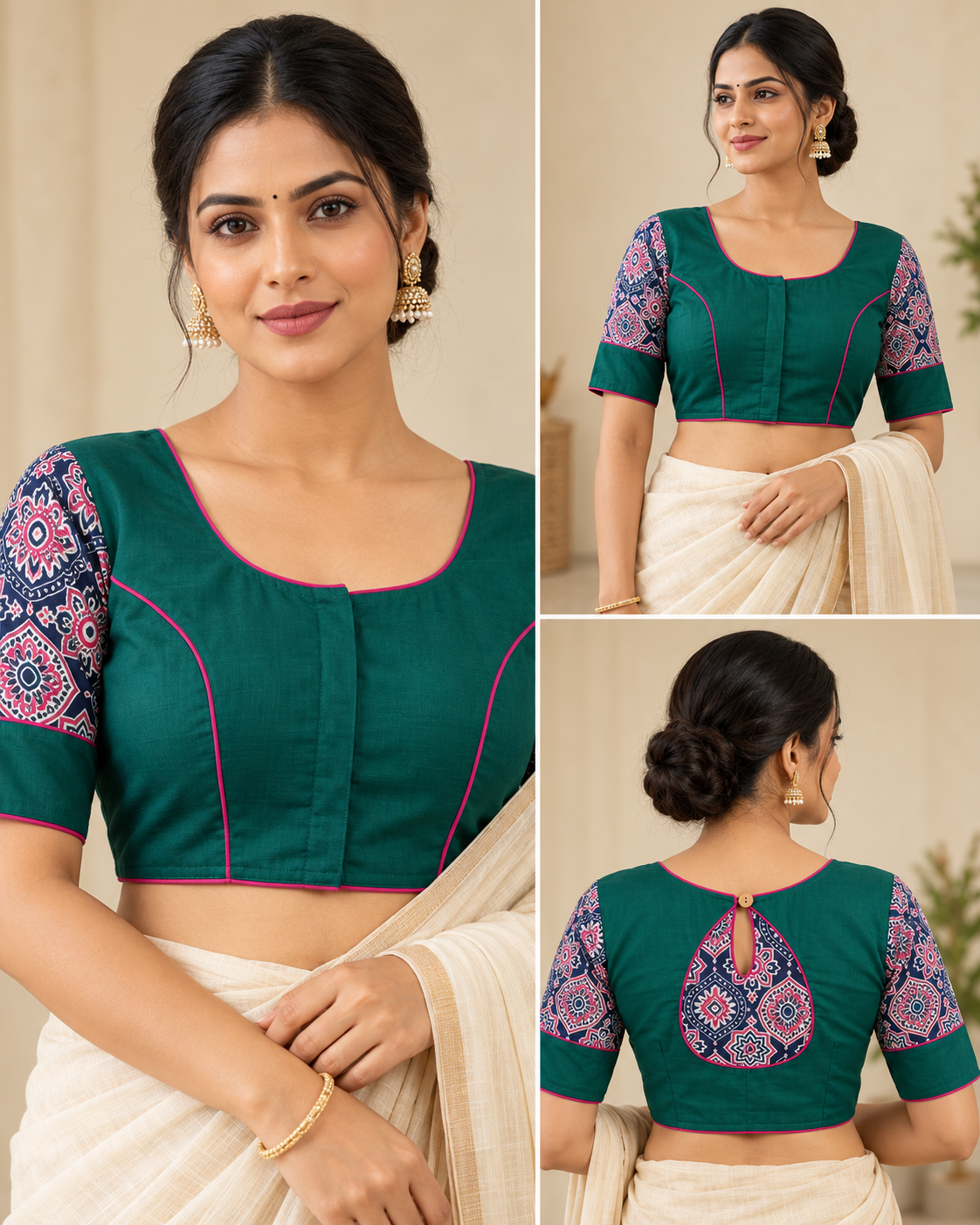 Emerald Green Mandala Cutout Embroidered Designer Blouse